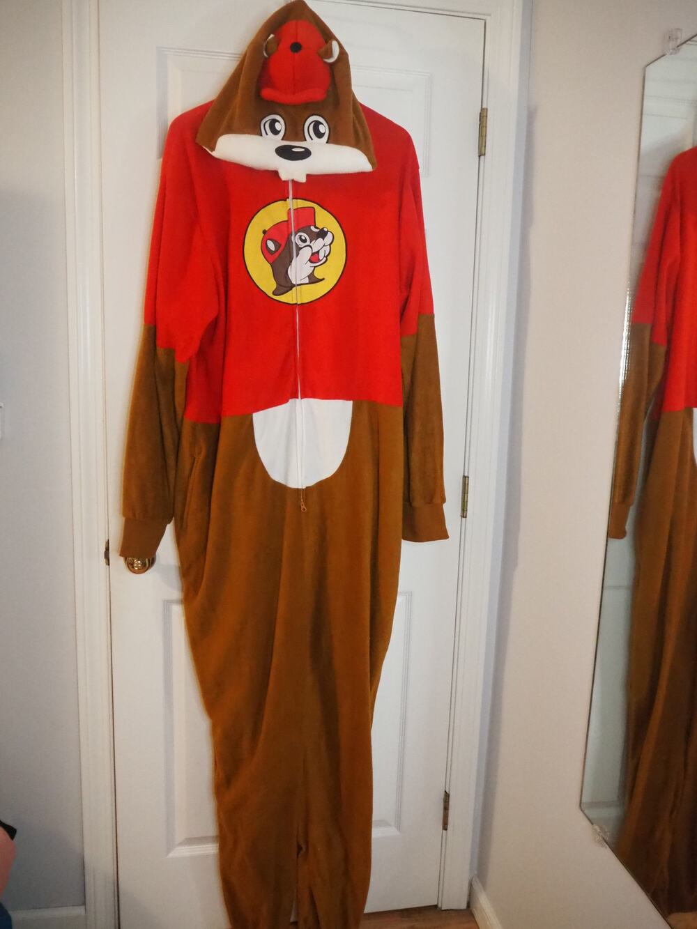 Buc-ee's Beaver Hooded One Piece Pajamas Adult 2XL Fleece Union Suit Cosplay